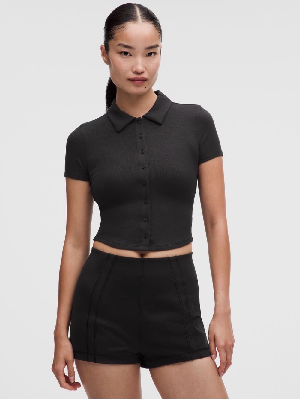 Lululemon Button-Up Collared Short-Sleeve Shirt - Black S size